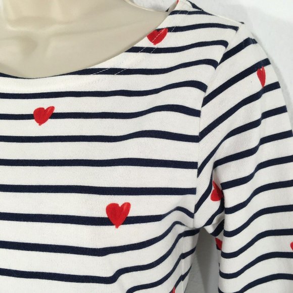 Joules Riviera Dress Sz 6 Red Hearts Blue Stripes 3/4 Sleeve - Picture 4 of 10